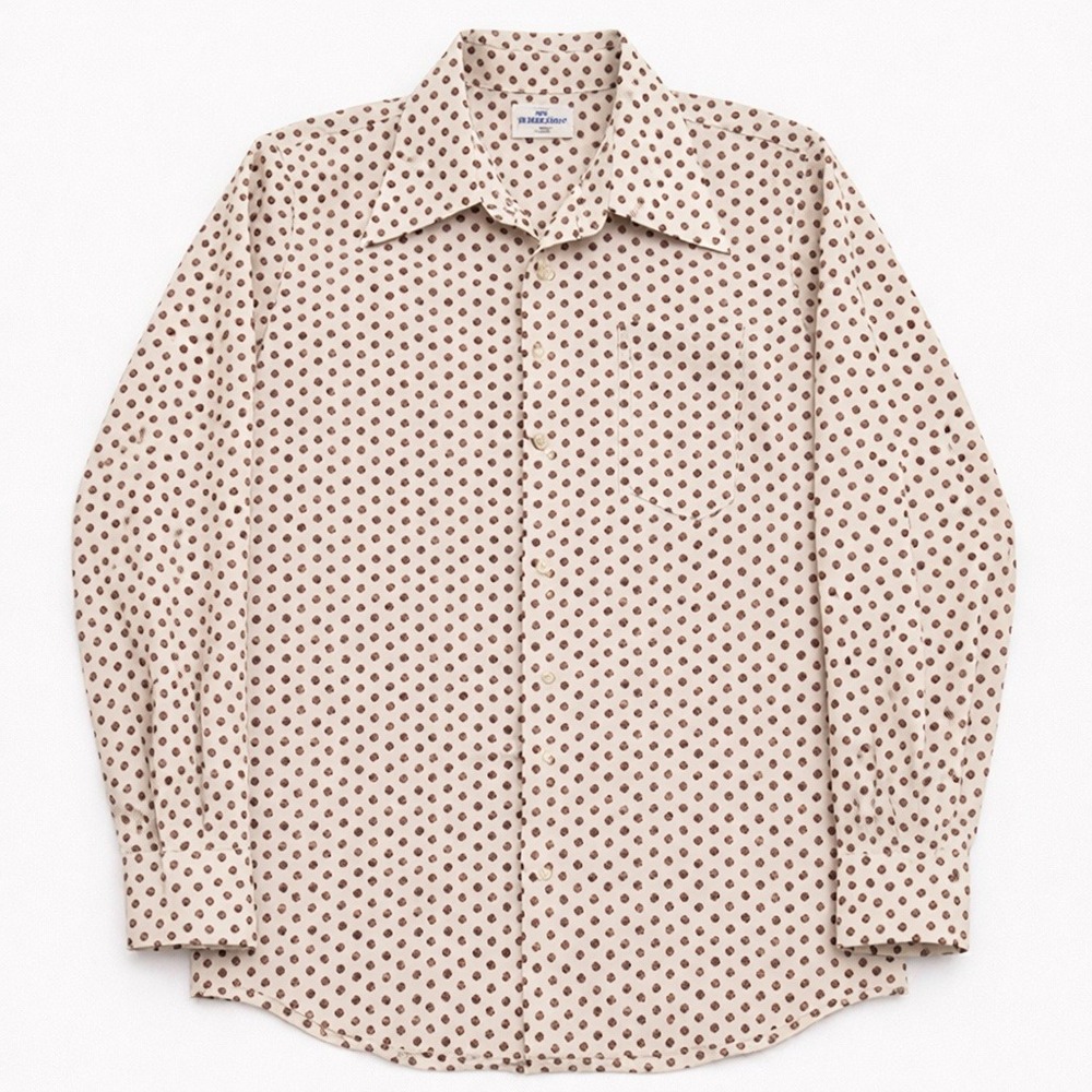 Montgomery Ward Shirt M‎ Brown Polka Dot 70s Pointed Collar READ